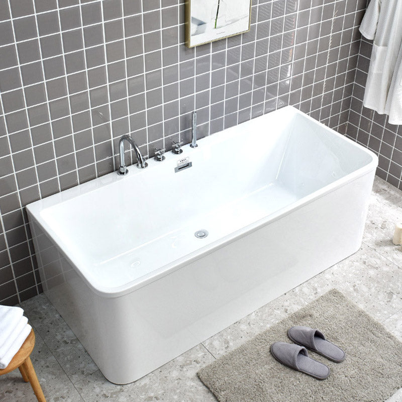 Rectangle Modern White Acrylic Bathtub Back to Wall with Drain and Massage Device Bath Tub Tub with Silver 5-Piece Set Clearhalo 'Bathroom Remodel & Bathroom Fixtures' 'Bathtubs' 'Home Improvement' 'home_improvement' 'home_improvement_bathtubs' 'Showers & Bathtubs' 6402509