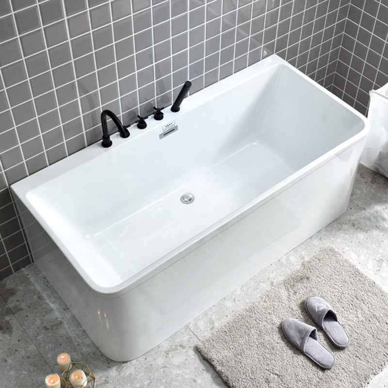 Rectangle Modern White Acrylic Bathtub Back to Wall with Drain and Massage Device Bath Tub Tub with Black 5-Piece Set Clearhalo 'Bathroom Remodel & Bathroom Fixtures' 'Bathtubs' 'Home Improvement' 'home_improvement' 'home_improvement_bathtubs' 'Showers & Bathtubs' 6402511