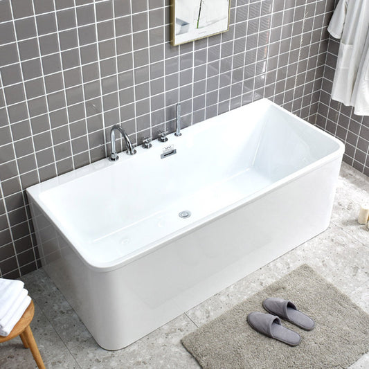 Rectangle Modern White Acrylic Bathtub Back to Wall with Drain and Massage Device Bath Tub Clearhalo 'Bathroom Remodel & Bathroom Fixtures' 'Bathtubs' 'Home Improvement' 'home_improvement' 'home_improvement_bathtubs' 'Showers & Bathtubs' 6402512