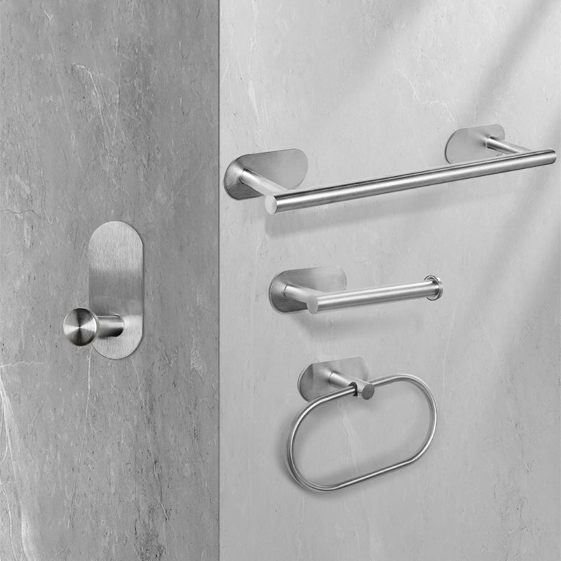Stainless Steel Bath Hardware Set Modern Simple Bathroom Set Silver 4 Piece Set Clearhalo 'Bathroom Hardware Sets' 'Bathroom Hardware' 'Bathroom Remodel & Bathroom Fixtures' 'bathroom_hardware_sets' 'Home Improvement' 'home_improvement' 'home_improvement_bathroom_hardware_sets' 6404173