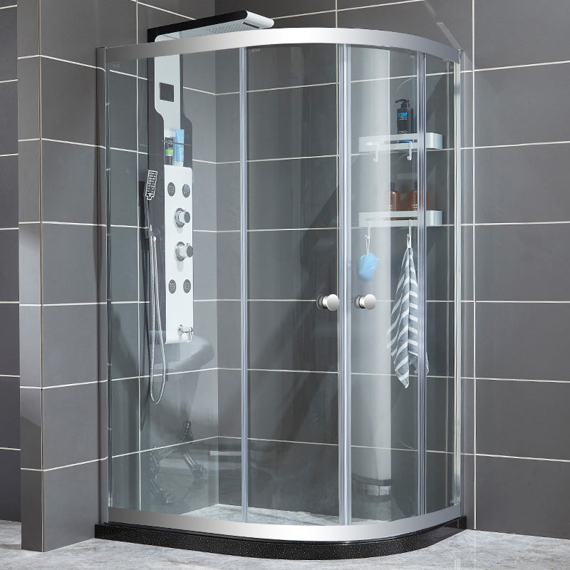 Home Double Sliding Shower Enclosure Corner Round Shower Enclosure Right Silver Clearhalo 'Bathroom Remodel & Bathroom Fixtures' 'Home Improvement' 'home_improvement' 'home_improvement_shower_stalls_enclosures' 'Shower Stalls & Enclosures' 'shower_stalls_enclosures' 'Showers & Bathtubs' 6407740