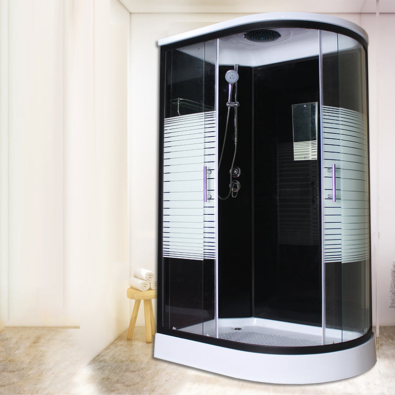 Corner Tempered Glass Shower Stall Home Round Double Sliding Shower Stall Black 47.2"L x 31.5"W x 84.6"H Left Clearhalo 'Bathroom Remodel & Bathroom Fixtures' 'Home Improvement' 'home_improvement' 'home_improvement_shower_stalls_enclosures' 'Shower Stalls & Enclosures' 'shower_stalls_enclosures' 'Showers & Bathtubs' 6407784