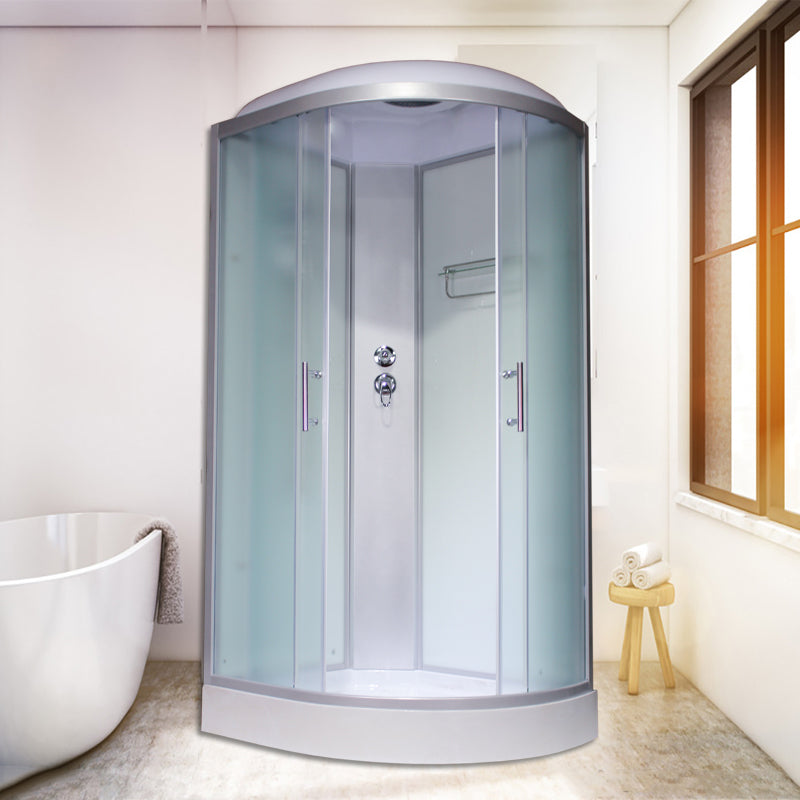 Corner Tempered Glass Shower Stall Home Round Double Sliding Shower Stall White 39.4"L x 33.5"W x 88.6"H Left Clearhalo 'Bathroom Remodel & Bathroom Fixtures' 'Home Improvement' 'home_improvement' 'home_improvement_shower_stalls_enclosures' 'Shower Stalls & Enclosures' 'shower_stalls_enclosures' 'Showers & Bathtubs' 6407787