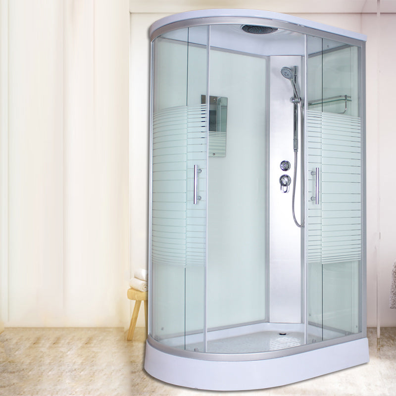 Corner Tempered Glass Shower Stall Home Round Double Sliding Shower Stall White 47.2"L x 31.5"W x 84.6"H Right Clearhalo 'Bathroom Remodel & Bathroom Fixtures' 'Home Improvement' 'home_improvement' 'home_improvement_shower_stalls_enclosures' 'Shower Stalls & Enclosures' 'shower_stalls_enclosures' 'Showers & Bathtubs' 6407793
