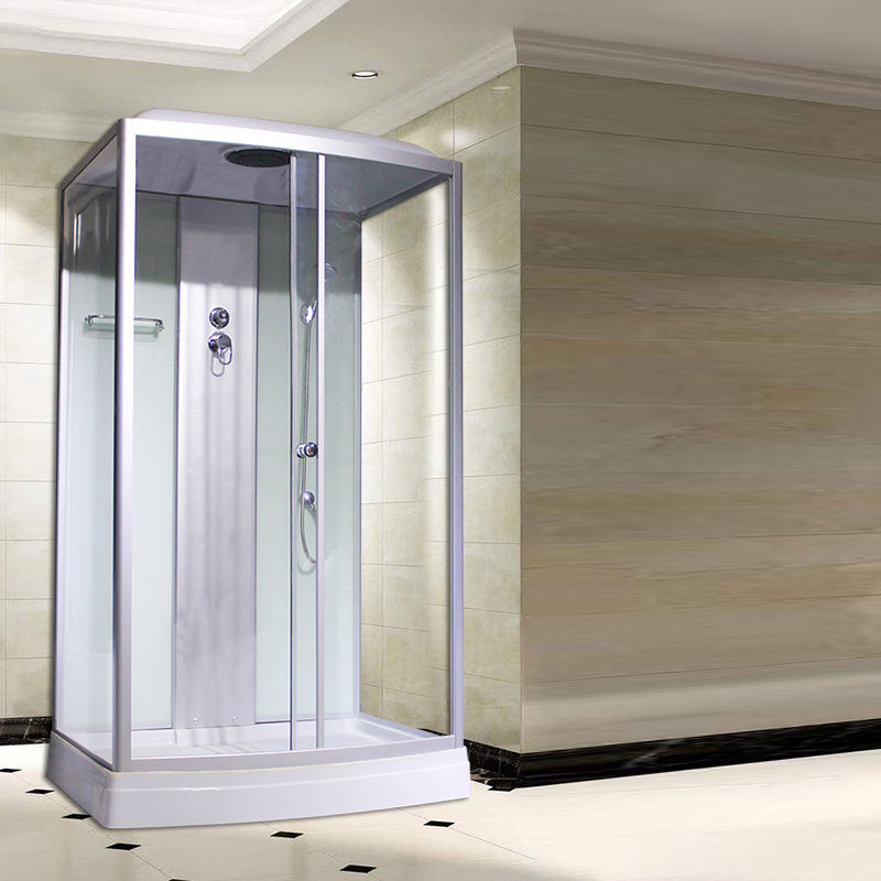 Rectangle Framed Shower Stall Corner Single Sliding Shower Stall White-Silver 47.2"L x 35.4"W x 86.6"H Right Clearhalo 'Bathroom Remodel & Bathroom Fixtures' 'Home Improvement' 'home_improvement' 'home_improvement_shower_stalls_enclosures' 'Shower Stalls & Enclosures' 'shower_stalls_enclosures' 'Showers & Bathtubs' 6407801