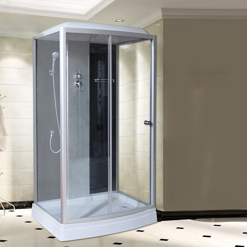 Rectangle Framed Shower Stall Corner Single Sliding Shower Stall Black-Silver 47.2"L x 35.4"W x 86.6"H Left Clearhalo 'Bathroom Remodel & Bathroom Fixtures' 'Home Improvement' 'home_improvement' 'home_improvement_shower_stalls_enclosures' 'Shower Stalls & Enclosures' 'shower_stalls_enclosures' 'Showers & Bathtubs' 6407803