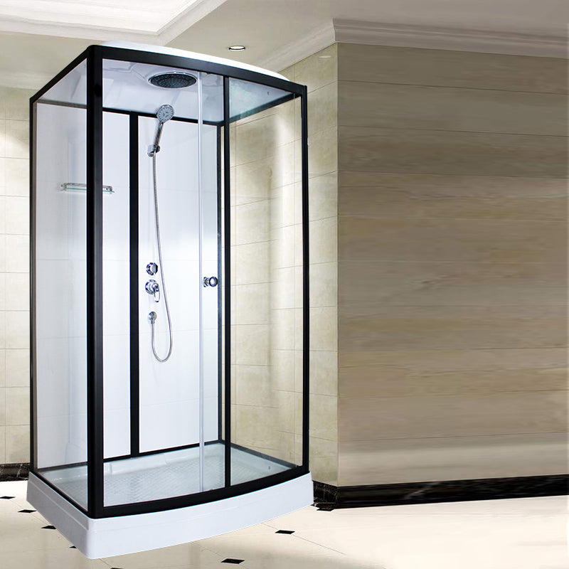 Rectangle Framed Shower Stall Corner Single Sliding Shower Stall Black-White 47.2"L x 35.4"W x 86.6"H Right Clearhalo 'Bathroom Remodel & Bathroom Fixtures' 'Home Improvement' 'home_improvement' 'home_improvement_shower_stalls_enclosures' 'Shower Stalls & Enclosures' 'shower_stalls_enclosures' 'Showers & Bathtubs' 6407806