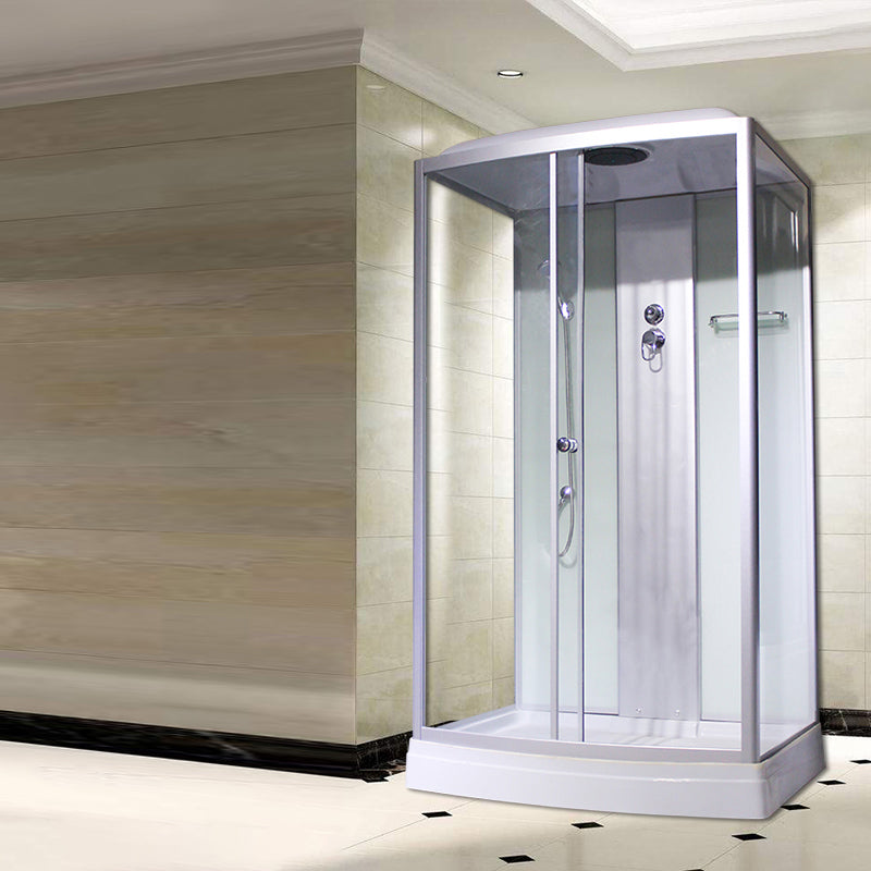 Rectangle Framed Shower Stall Corner Single Sliding Shower Stall White-Silver 47.2"L x 35.4"W x 86.6"H Left Clearhalo 'Bathroom Remodel & Bathroom Fixtures' 'Home Improvement' 'home_improvement' 'home_improvement_shower_stalls_enclosures' 'Shower Stalls & Enclosures' 'shower_stalls_enclosures' 'Showers & Bathtubs' 6407810