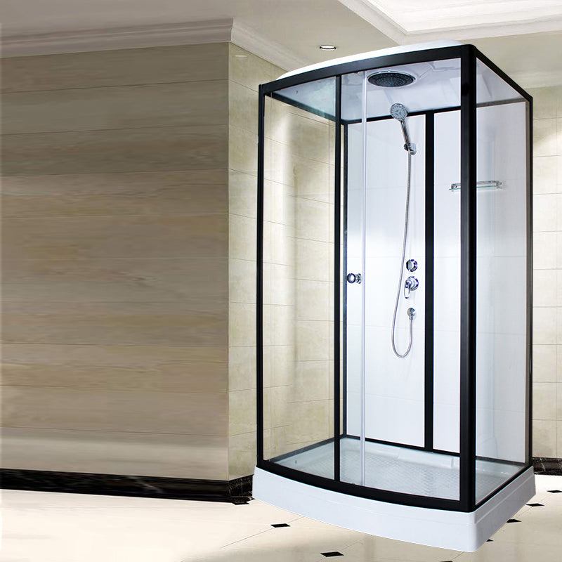 Rectangle Framed Shower Stall Corner Single Sliding Shower Stall Black-White 47.2"L x 35.4"W x 86.6"H Left Clearhalo 'Bathroom Remodel & Bathroom Fixtures' 'Home Improvement' 'home_improvement' 'home_improvement_shower_stalls_enclosures' 'Shower Stalls & Enclosures' 'shower_stalls_enclosures' 'Showers & Bathtubs' 6407816