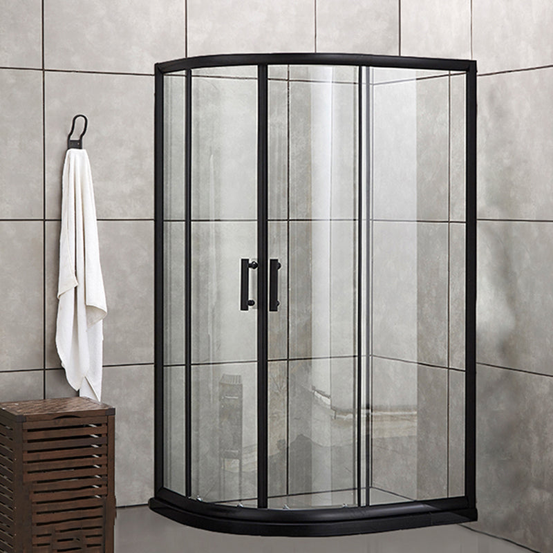 Corner Round Framed Shower Kit Double Sliding Double Sliding Shower Kit Clear Glass Clearhalo 'Bathroom Remodel & Bathroom Fixtures' 'Home Improvement' 'home_improvement' 'home_improvement_shower_stalls_enclosures' 'Shower Stalls & Enclosures' 'shower_stalls_enclosures' 'Showers & Bathtubs' 6407834