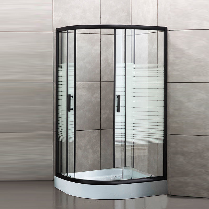 Corner Round Framed Shower Kit Double Sliding Double Sliding Shower Kit Striped Clearhalo 'Bathroom Remodel & Bathroom Fixtures' 'Home Improvement' 'home_improvement' 'home_improvement_shower_stalls_enclosures' 'Shower Stalls & Enclosures' 'shower_stalls_enclosures' 'Showers & Bathtubs' 6407845