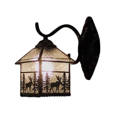 Lodge Stained Glass Wall Lighting with Curved Arm Single Light Mini Wall Mount Light Clearhalo 'Industrial' 'Middle century wall lights' 'Tiffany wall lights' 'Tiffany' 'Wall Lamps & Sconces' 'Wall Lights' Lighting' 6408