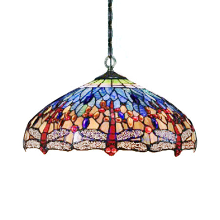 1 Head Dining Room Suspension Lamp Tiffany Navy/Purplish Blue Ceiling Pendant Light with Flared Handcrafted Art Glass Shade Clearhalo 'Ceiling Lights' 'Industrial' 'Middle Century Pendants' 'Pendant Lights' 'Pendants' 'Tiffany close to ceiling' 'Tiffany Pendants' 'Tiffany' Lighting' 64103