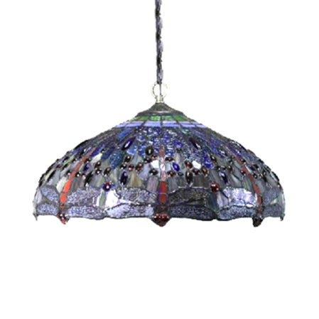 1 Head Dining Room Suspension Lamp Tiffany Navy/Purplish Blue Ceiling Pendant Light with Flared Handcrafted Art Glass Shade Clearhalo 'Ceiling Lights' 'Industrial' 'Middle Century Pendants' 'Pendant Lights' 'Pendants' 'Tiffany close to ceiling' 'Tiffany Pendants' 'Tiffany' Lighting' 64104