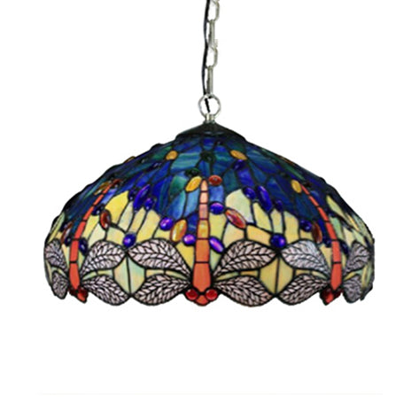 1 Head Dining Room Suspension Lamp Tiffany Navy/Purplish Blue Ceiling Pendant Light with Flared Handcrafted Art Glass Shade Clearhalo 'Ceiling Lights' 'Industrial' 'Middle Century Pendants' 'Pendant Lights' 'Pendants' 'Tiffany close to ceiling' 'Tiffany Pendants' 'Tiffany' Lighting' 64106
