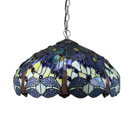 1 Head Dining Room Suspension Lamp Tiffany Navy/Purplish Blue Ceiling Pendant Light with Flared Handcrafted Art Glass Shade Clearhalo 'Ceiling Lights' 'Industrial' 'Middle Century Pendants' 'Pendant Lights' 'Pendants' 'Tiffany close to ceiling' 'Tiffany Pendants' 'Tiffany' Lighting' 64107
