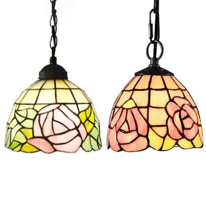 Pink-White/Green-pink Handcrafted Art Glass Domed Ceiling Light Tiffany 1 Bulb Hanging Light Kit with Adjustable Metal Chain Clearhalo 'Ceiling Lights' 'Industrial' 'Middle Century Pendants' 'Pendant Lights' 'Pendants' 'Tiffany close to ceiling' 'Tiffany Pendants' 'Tiffany' Lighting' 64114