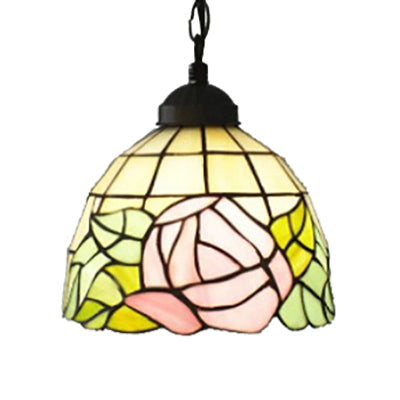 Pink-White/Green-pink Handcrafted Art Glass Domed Ceiling Light Tiffany 1 Bulb Hanging Light Kit with Adjustable Metal Chain Clearhalo 'Ceiling Lights' 'Industrial' 'Middle Century Pendants' 'Pendant Lights' 'Pendants' 'Tiffany close to ceiling' 'Tiffany Pendants' 'Tiffany' Lighting' 64115