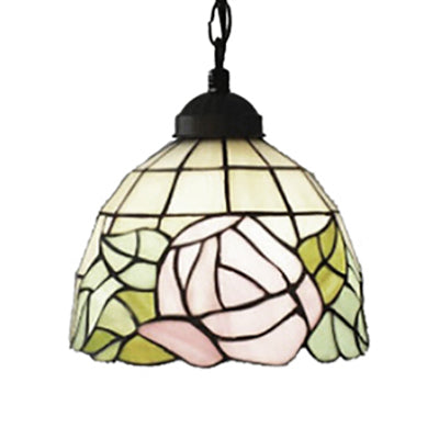 Pink-White/Green-pink Handcrafted Art Glass Domed Ceiling Light Tiffany 1 Bulb Hanging Light Kit with Adjustable Metal Chain Clearhalo 'Ceiling Lights' 'Industrial' 'Middle Century Pendants' 'Pendant Lights' 'Pendants' 'Tiffany close to ceiling' 'Tiffany Pendants' 'Tiffany' Lighting' 64116