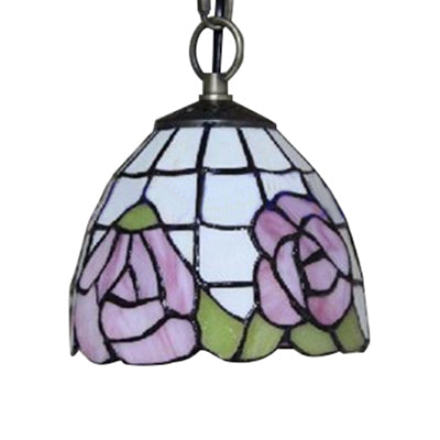 Pink-White/Green-pink Handcrafted Art Glass Domed Ceiling Light Tiffany 1 Bulb Hanging Light Kit with Adjustable Metal Chain Clearhalo 'Ceiling Lights' 'Industrial' 'Middle Century Pendants' 'Pendant Lights' 'Pendants' 'Tiffany close to ceiling' 'Tiffany Pendants' 'Tiffany' Lighting' 64119