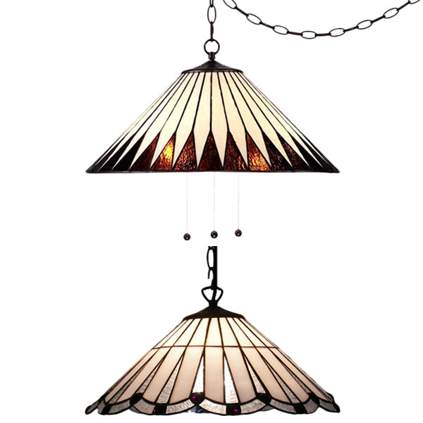 Tiffany Cone Hanging Lamp White/Brown Stained Art Glass 1 Bulb Ceiling Pendant Light for Dining Room Clearhalo 'Ceiling Lights' 'Industrial' 'Middle Century Pendants' 'Pendant Lights' 'Pendants' 'Tiffany close to ceiling' 'Tiffany Pendants' 'Tiffany' Lighting' 64153