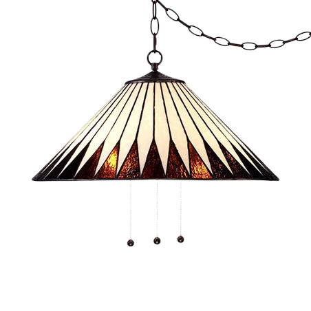 Tiffany Cone Hanging Lamp White/Brown Stained Art Glass 1 Bulb Ceiling Pendant Light for Dining Room Clearhalo 'Ceiling Lights' 'Industrial' 'Middle Century Pendants' 'Pendant Lights' 'Pendants' 'Tiffany close to ceiling' 'Tiffany Pendants' 'Tiffany' Lighting' 64154