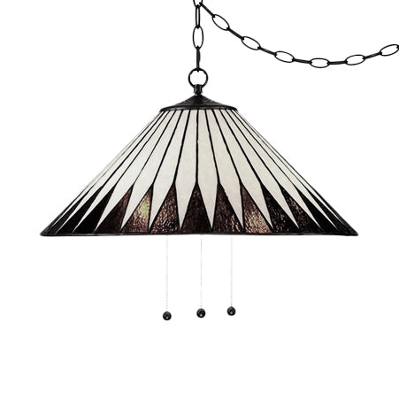 Tiffany Cone Hanging Lamp White/Brown Stained Art Glass 1 Bulb Ceiling Pendant Light for Dining Room Clearhalo 'Ceiling Lights' 'Industrial' 'Middle Century Pendants' 'Pendant Lights' 'Pendants' 'Tiffany close to ceiling' 'Tiffany Pendants' 'Tiffany' Lighting' 64155