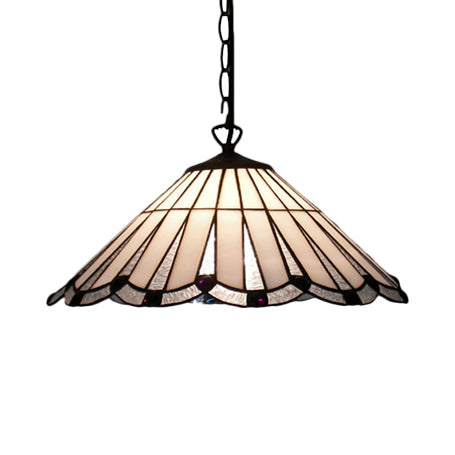 Tiffany Cone Hanging Lamp White/Brown Stained Art Glass 1 Bulb Ceiling Pendant Light for Dining Room Clearhalo 'Ceiling Lights' 'Industrial' 'Middle Century Pendants' 'Pendant Lights' 'Pendants' 'Tiffany close to ceiling' 'Tiffany Pendants' 'Tiffany' Lighting' 64157