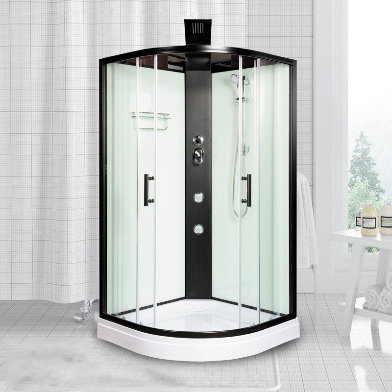 Double Sliding Shower Stall Semi-Frameless 82.5" H Shower Stall in White Black Clearhalo 'Bathroom Remodel & Bathroom Fixtures' 'Home Improvement' 'home_improvement' 'home_improvement_shower_stalls_enclosures' 'Shower Stalls & Enclosures' 'shower_stalls_enclosures' 'Showers & Bathtubs' 6415919