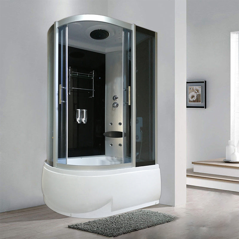 Double Sliding Tub & Shower Kit Home Tempered Glass Tub & Shower Kit Right Black Clearhalo 'Bathroom Remodel & Bathroom Fixtures' 'Home Improvement' 'home_improvement' 'home_improvement_shower_stalls_enclosures' 'Shower Stalls & Enclosures' 'shower_stalls_enclosures' 'Showers & Bathtubs' 6415950