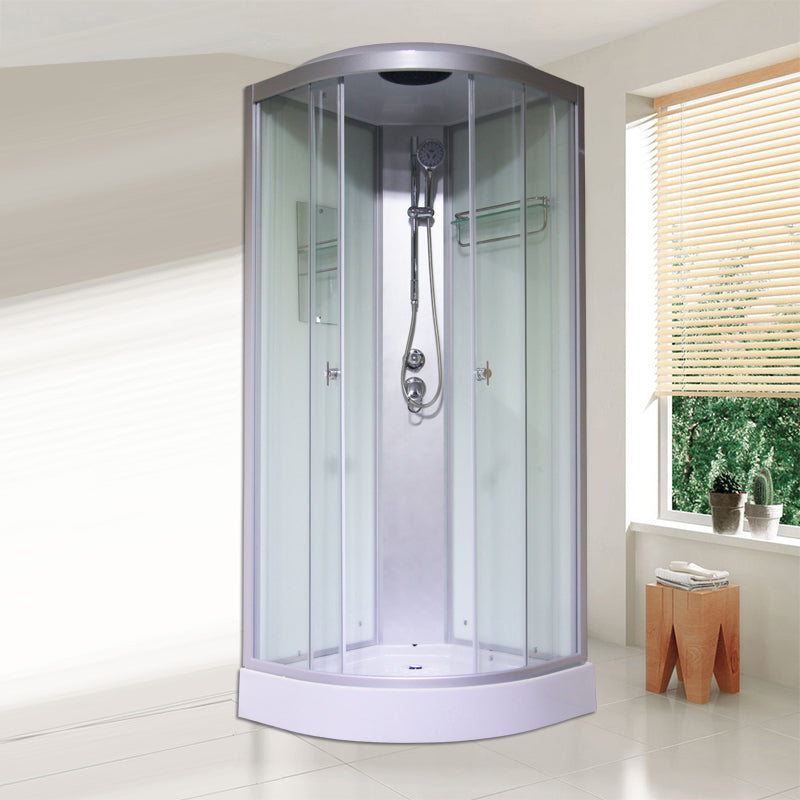Round Semi-Frameless Shower Stall Corner Tempered Glass Shower Stall White 31.5"L x 31.5"W x 84.6"H Clear Glass Clearhalo 'Bathroom Remodel & Bathroom Fixtures' 'Home Improvement' 'home_improvement' 'home_improvement_shower_stalls_enclosures' 'Shower Stalls & Enclosures' 'shower_stalls_enclosures' 'Showers & Bathtubs' 6415955