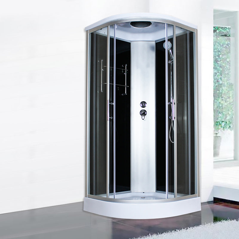 Round Semi-Frameless Shower Stall Corner Tempered Glass Shower Stall Black 39.4"L x 39.4"W x 84.6"H Clear Glass Clearhalo 'Bathroom Remodel & Bathroom Fixtures' 'Home Improvement' 'home_improvement' 'home_improvement_shower_stalls_enclosures' 'Shower Stalls & Enclosures' 'shower_stalls_enclosures' 'Showers & Bathtubs' 6415956