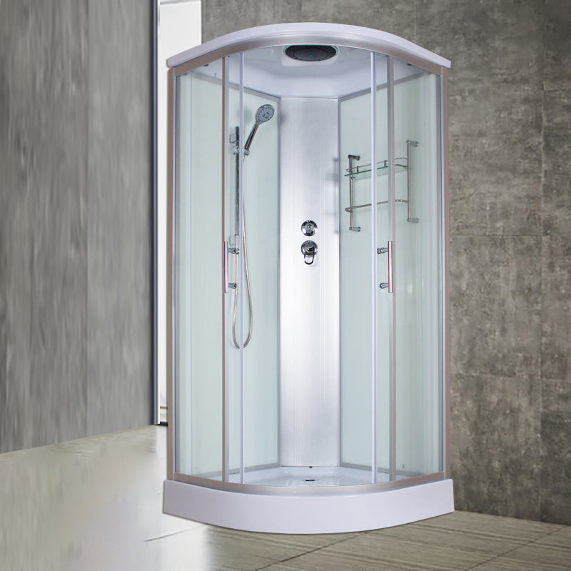 Round Semi-Frameless Shower Stall Corner Tempered Glass Shower Stall White 35.4"L x 35.4"W x 84.6"H Clear Glass Clearhalo 'Bathroom Remodel & Bathroom Fixtures' 'Home Improvement' 'home_improvement' 'home_improvement_shower_stalls_enclosures' 'Shower Stalls & Enclosures' 'shower_stalls_enclosures' 'Showers & Bathtubs' 6415957