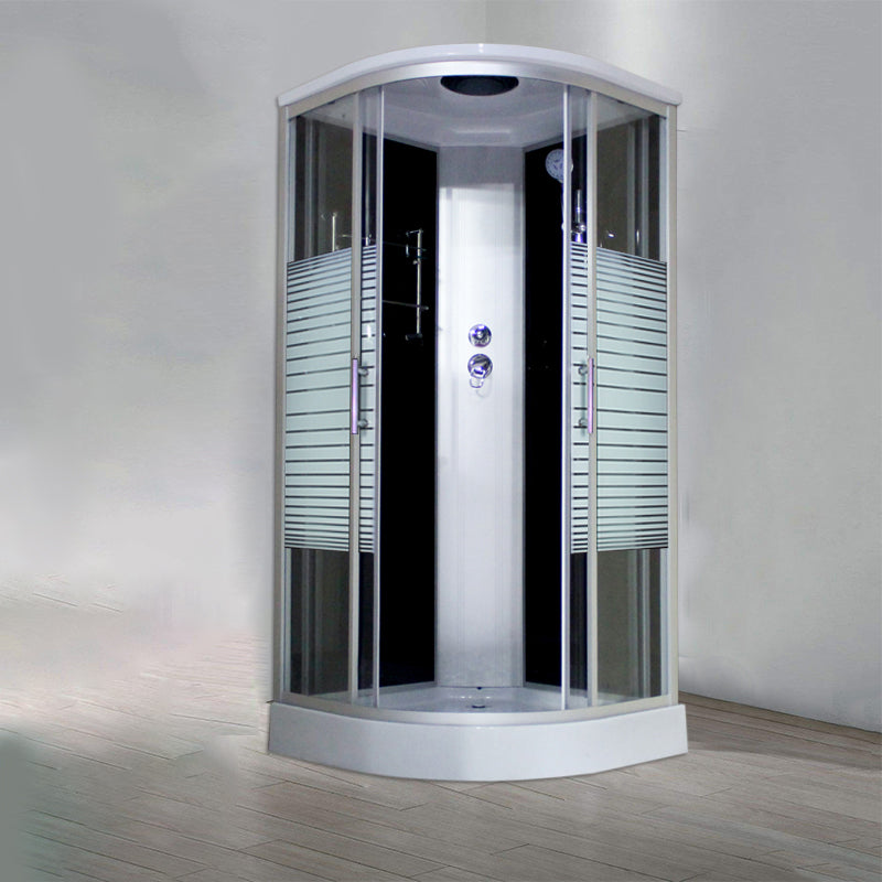 Round Semi-Frameless Shower Stall Corner Tempered Glass Shower Stall Black 39.4"L x 39.4"W x 84.6"H Striped Clearhalo 'Bathroom Remodel & Bathroom Fixtures' 'Home Improvement' 'home_improvement' 'home_improvement_shower_stalls_enclosures' 'Shower Stalls & Enclosures' 'shower_stalls_enclosures' 'Showers & Bathtubs' 6415958