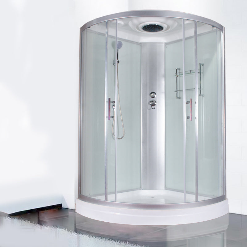 Round Semi-Frameless Shower Stall Corner Tempered Glass Shower Stall White 47.2"L x 47.2"W x 84.6"H Clear Glass Clearhalo 'Bathroom Remodel & Bathroom Fixtures' 'Home Improvement' 'home_improvement' 'home_improvement_shower_stalls_enclosures' 'Shower Stalls & Enclosures' 'shower_stalls_enclosures' 'Showers & Bathtubs' 6415959