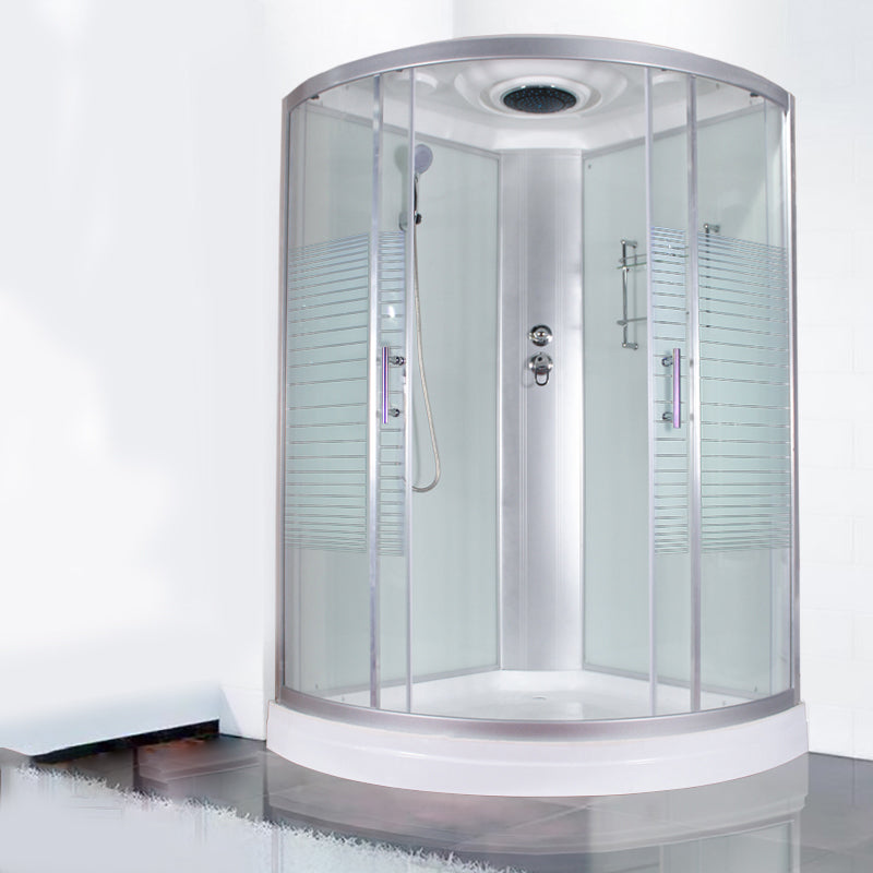 Round Semi-Frameless Shower Stall Corner Tempered Glass Shower Stall White 47.2"L x 47.2"W x 84.6"H Striped Clearhalo 'Bathroom Remodel & Bathroom Fixtures' 'Home Improvement' 'home_improvement' 'home_improvement_shower_stalls_enclosures' 'Shower Stalls & Enclosures' 'shower_stalls_enclosures' 'Showers & Bathtubs' 6415961