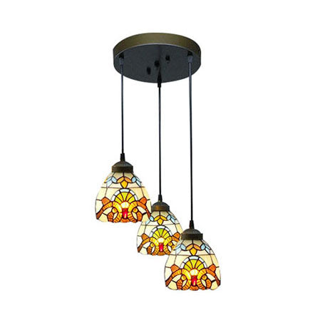 Victorian Domed Multi Light Pendants Stained Glass 3 Lights Hanging Pendant in White for Dining Room Clearhalo 'Ceiling Lights' 'Industrial' 'Middle Century Pendants' 'Pendant Lights' 'Pendants' 'Tiffany close to ceiling' 'Tiffany Pendants' 'Tiffany' Lighting' 64161