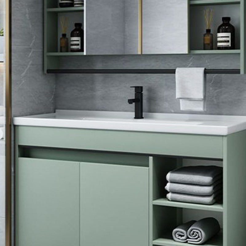 Green Bathroom Vanity Set Ceramic Top 2 Doors Single Sink Vanity Set with Mirror Clearhalo 'Bathroom Remodel & Bathroom Fixtures' 'Bathroom Vanities' 'bathroom_vanities' 'Home Improvement' 'home_improvement' 'home_improvement_bathroom_vanities' 6416486