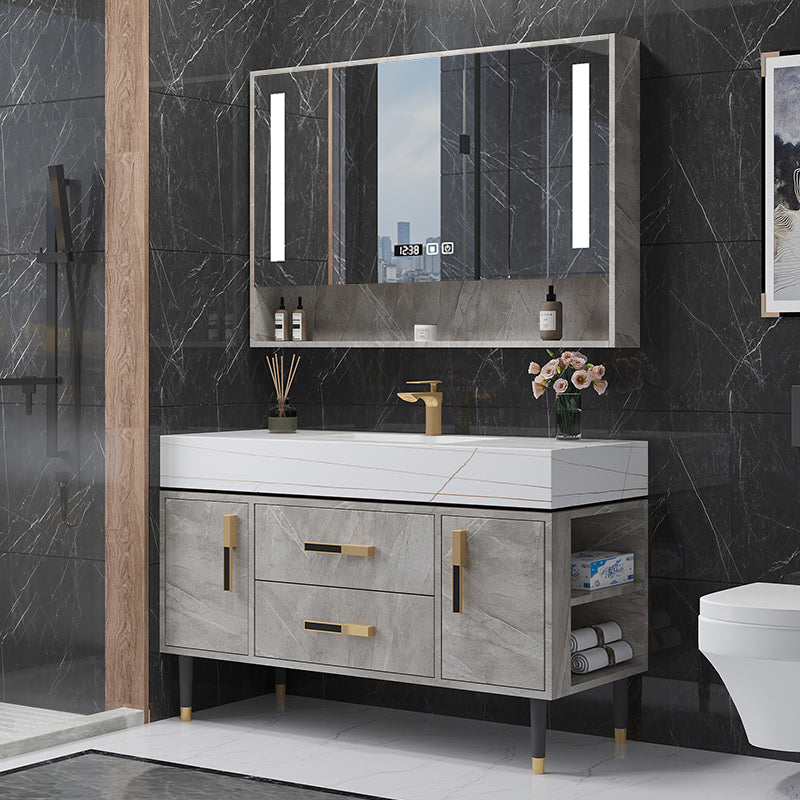 Contemporary Sink Cabinet Mirror Cabinet Wooden Vanity Cabinet for Bathroom Vanity & Faucet & Mirror Cabinet 47.2"L x 21.7"W x 31.5"H Smart Control Included Clearhalo 'Bathroom Remodel & Bathroom Fixtures' 'Bathroom Vanities' 'bathroom_vanities' 'Home Improvement' 'home_improvement' 'home_improvement_bathroom_vanities' 6416510