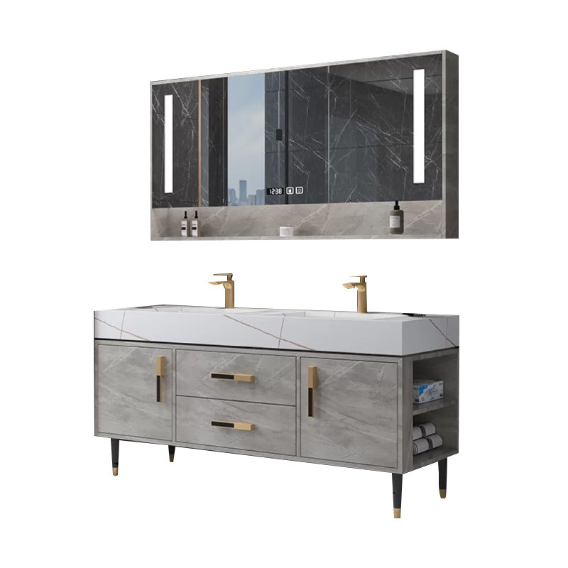 Contemporary Sink Cabinet Mirror Cabinet Wooden Vanity Cabinet for Bathroom Vanity & Faucet & Mirror Cabinet Smart Control Included Clearhalo 'Bathroom Remodel & Bathroom Fixtures' 'Bathroom Vanities' 'bathroom_vanities' 'Home Improvement' 'home_improvement' 'home_improvement_bathroom_vanities' 6416514