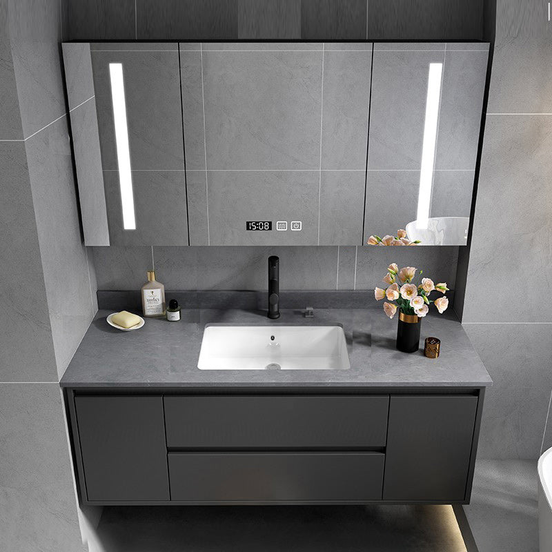 Modern Sink Vanity Wall Mount Bathroom Vanity Cabinet with Storage Shelving Vanity & Faucet & Mirror Cabinet Drop In Clearhalo 'Bathroom Remodel & Bathroom Fixtures' 'Bathroom Vanities' 'bathroom_vanities' 'Home Improvement' 'home_improvement' 'home_improvement_bathroom_vanities' 6416586