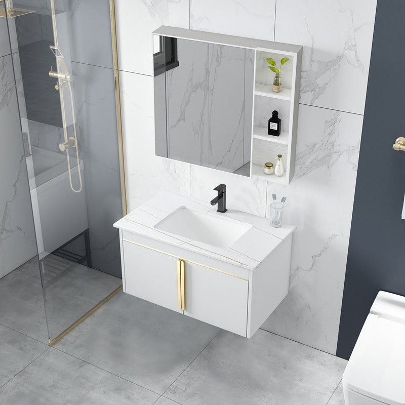 Modern Wall-Mounted Bathroom Sink Vanity Stainless Steel Vanity with Soft Close Door Clearhalo 'Bathroom Remodel & Bathroom Fixtures' 'Bathroom Vanities' 'bathroom_vanities' 'Home Improvement' 'home_improvement' 'home_improvement_bathroom_vanities' 6416623