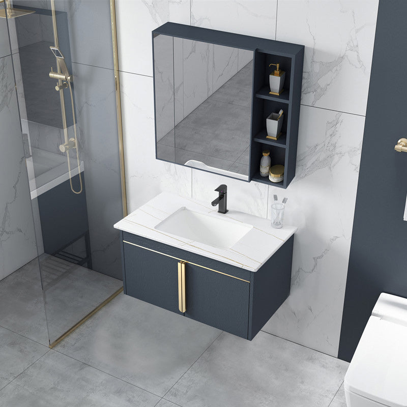 Modern Wall-Mounted Bathroom Sink Vanity Stainless Steel Vanity with Soft Close Door Clearhalo 'Bathroom Remodel & Bathroom Fixtures' 'Bathroom Vanities' 'bathroom_vanities' 'Home Improvement' 'home_improvement' 'home_improvement_bathroom_vanities' 6416625