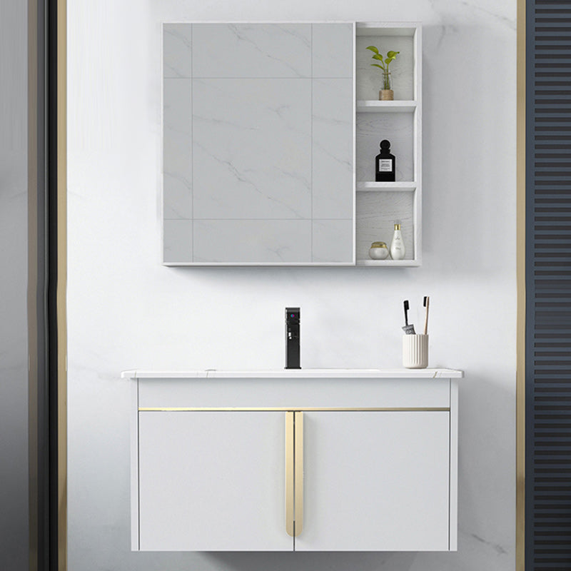 Modern Wall-Mounted Bathroom Sink Vanity Stainless Steel Vanity with Soft Close Door Clearhalo 'Bathroom Remodel & Bathroom Fixtures' 'Bathroom Vanities' 'bathroom_vanities' 'Home Improvement' 'home_improvement' 'home_improvement_bathroom_vanities' 6416630