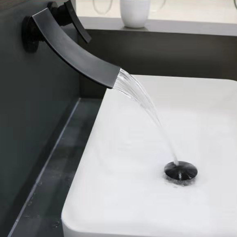 Luxury Wall Mounted Bathroom Faucet Lever Handles Low Arc Solid Brass Faucet Clearhalo 'Bathroom Remodel & Bathroom Fixtures' 'Bathroom Sink Faucets' 'Bathroom Sinks & Faucet Components' 'bathroom_sink_faucets' 'Home Improvement' 'home_improvement' 'home_improvement_bathroom_sink_faucets' 6416921