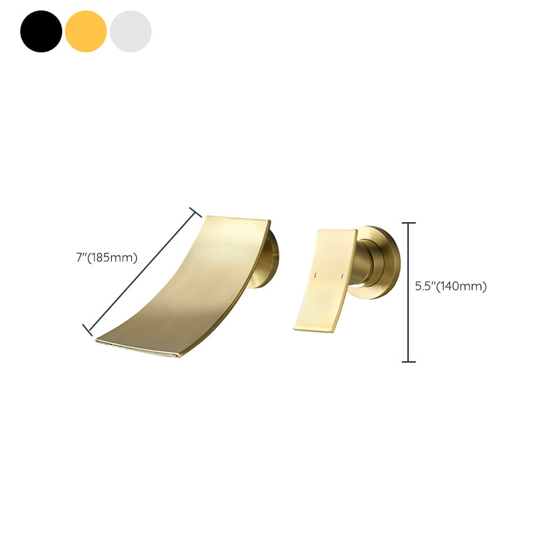 Luxury Wall Mounted Bathroom Faucet Lever Handles Low Arc Solid Brass Faucet Clearhalo 'Bathroom Remodel & Bathroom Fixtures' 'Bathroom Sink Faucets' 'Bathroom Sinks & Faucet Components' 'bathroom_sink_faucets' 'Home Improvement' 'home_improvement' 'home_improvement_bathroom_sink_faucets' 6416933