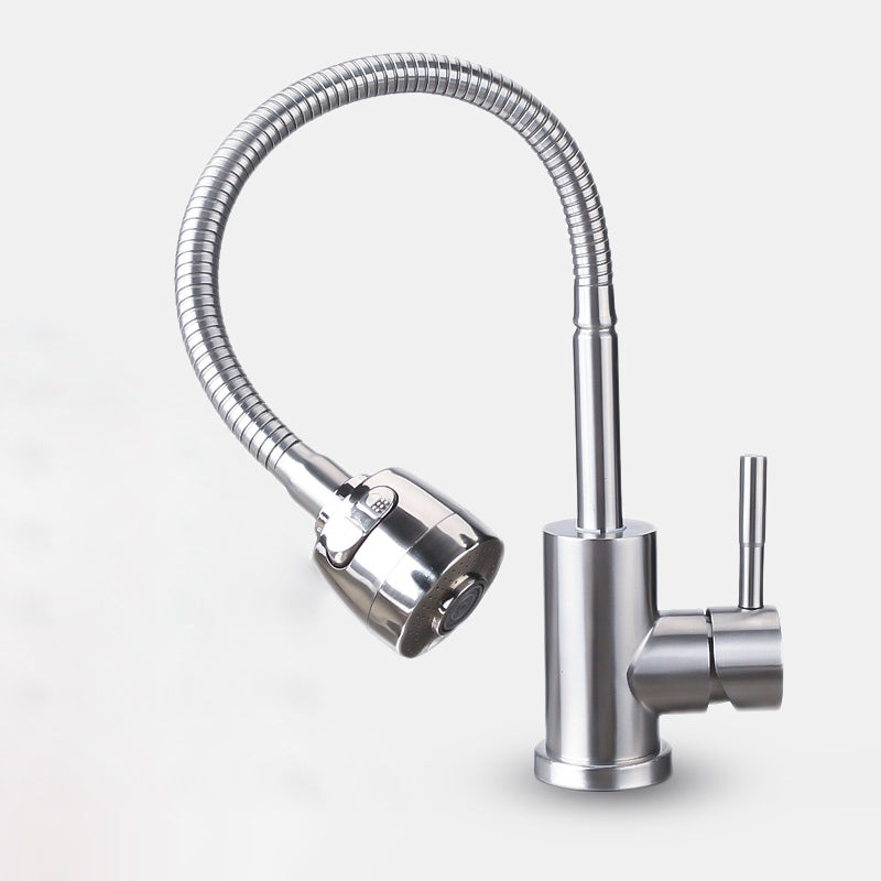 Modern 1-Handle 1-Hole Faucets Black and Silver Standard Kitchen Faucet Silver Supply Line Not Included Hot Cold Water Dispensers Clearhalo 'Home Improvement' 'home_improvement' 'home_improvement_kitchen_faucets' 'Kitchen Faucets' 'Kitchen Remodel & Kitchen Fixtures' 'Kitchen Sinks & Faucet Components' 'kitchen_faucets' 6417020