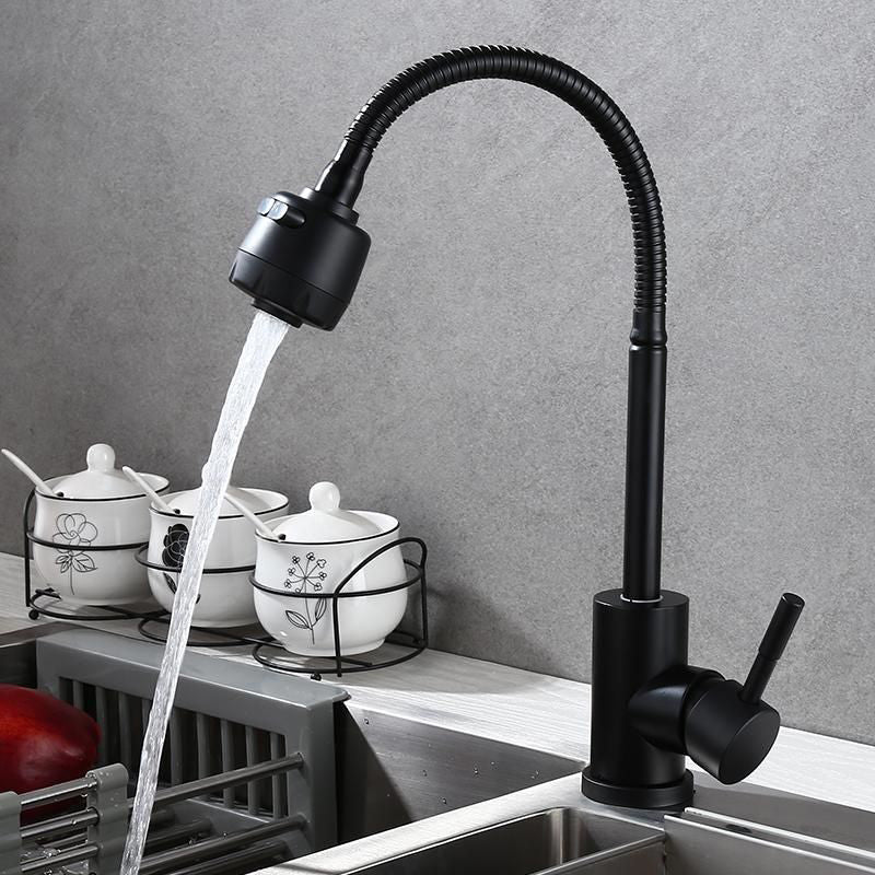 Modern 1-Handle 1-Hole Faucets Black and Silver Standard Kitchen Faucet Clearhalo 'Home Improvement' 'home_improvement' 'home_improvement_kitchen_faucets' 'Kitchen Faucets' 'Kitchen Remodel & Kitchen Fixtures' 'Kitchen Sinks & Faucet Components' 'kitchen_faucets' 6417021