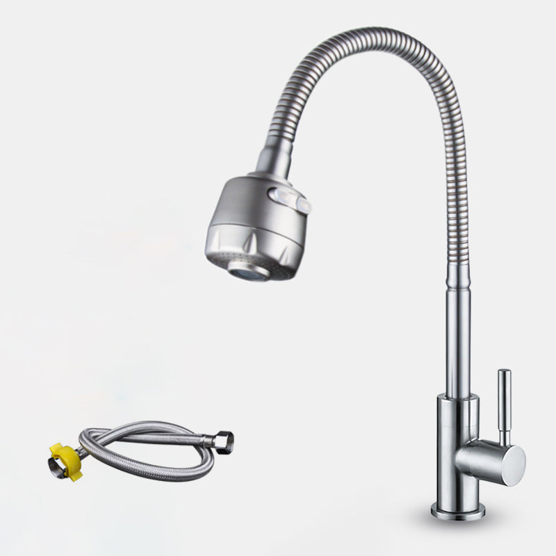 Modern 1-Handle 1-Hole Faucets Black and Silver Standard Kitchen Faucet Silver 24 Inches Cold Water Dispensers Clearhalo 'Home Improvement' 'home_improvement' 'home_improvement_kitchen_faucets' 'Kitchen Faucets' 'Kitchen Remodel & Kitchen Fixtures' 'Kitchen Sinks & Faucet Components' 'kitchen_faucets' 6417022