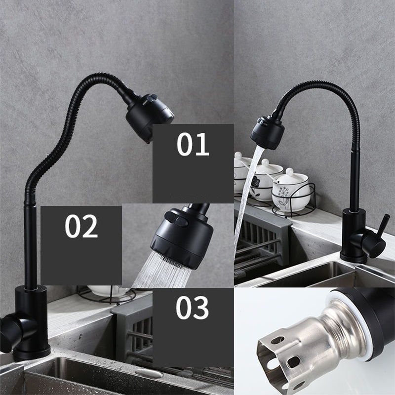 Modern 1-Handle 1-Hole Faucets Black and Silver Standard Kitchen Faucet Clearhalo 'Home Improvement' 'home_improvement' 'home_improvement_kitchen_faucets' 'Kitchen Faucets' 'Kitchen Remodel & Kitchen Fixtures' 'Kitchen Sinks & Faucet Components' 'kitchen_faucets' 6417027